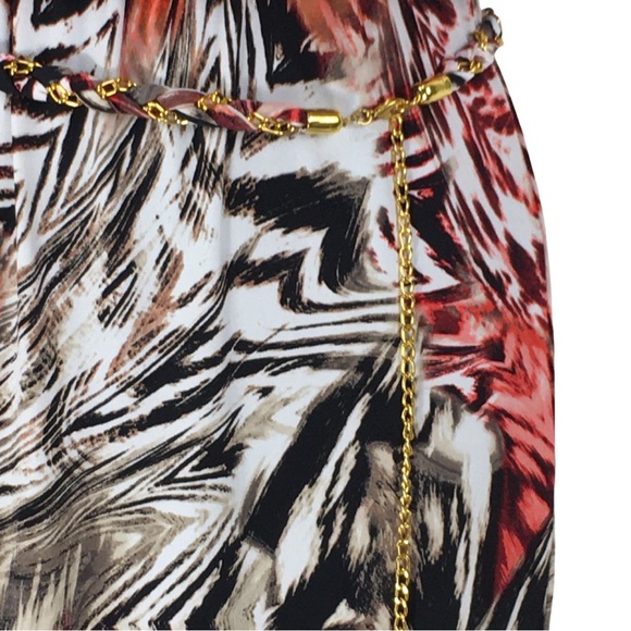 Thalia Sodi Coral Zebra Black Slit Sleeve Cocktail Blouson Midi Dress size Small - Picture 7 of 15